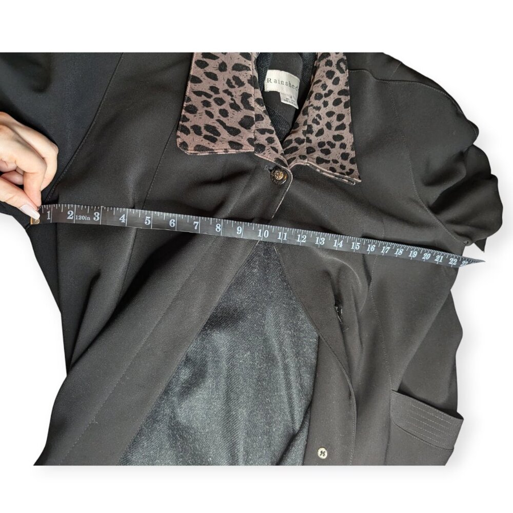 Vintage Rainshedder Elegant Black Coat with Leopard Print Accents Womens Size 14 - Picture 13 of 16